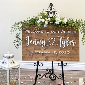 Wedding Sign, Wedding Welcome Sign, Welcome Wedding Sign Wood, Wedding Signage, Wooden Wedding Sign, Heart Name Sign, 3D Wedding Sign