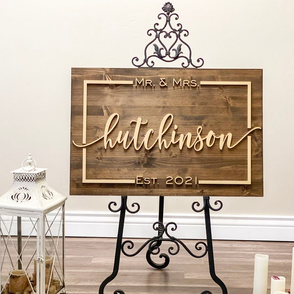 3D Wedding Welcome Sign: Personalized Wood Mr & Mrs Decor