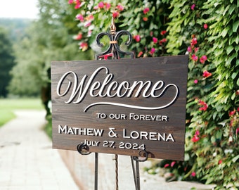 Personalized Wedding Welcome Sign with Names and Date – Rustic Wood Welcome to Our Forever Wedding Entrance Sign
