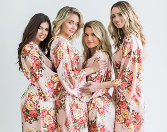Personalized Bridesmaid Robes – Floral Satin Kimono Robes – Bridal Party Gifts – Bridesmaid Proposal Gift – Wedding Morning Robes