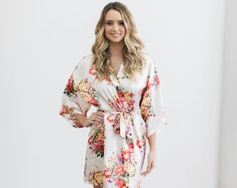 White Floral Satin Robe: Bridesmaid Proposal Gift