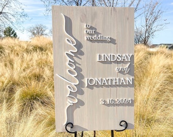 3D Wood Wedding Welcome Sign: Personalized Reception Decor