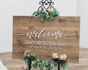Rustic Wedding Welcome Sign: Personalized Wood, 3D Lettering