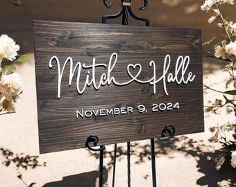 Custom Wedding Sign, Personalized Wood Name & Date, Couple Gift