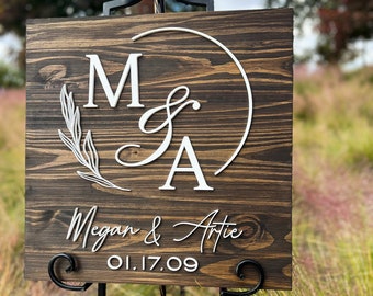 Custom 3D Wood Wedding Sign: Personalized Couple Names & Date