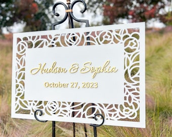 Custom Wedding Welcome Sign: 3D Laser Cut, Elegant Decor
