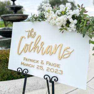 Custom Wedding Welcome Sign: 3D Laser Cut, White & Gold Decor