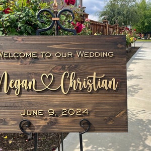 Wedding Sign, Wedding Welcome Sign, Welcome Wedding Sign Wood, Wedding Signage, Wooden Wedding Sign, Heart Name Sign, 3D Wedding Sign
