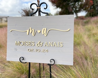 Custom 3D Wood Wedding Welcome Sign: Personalized Couple Names