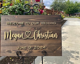 Wedding Sign, Wedding Welcome Sign, Welcome Wedding Sign Wood, Wedding Signage, Wooden Wedding Sign, Heart Name Sign, 3D Wedding Sign