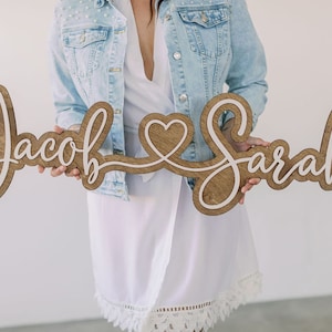 Large 3D Wood Wedding Name Sign: Personalized Cut Out Decor