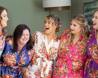 Floral Satin Bridesmaid Robes: Bridal Party Gift, Wedding Robe
