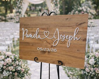 Personalized Wooden Wedding Welcome Sign, Custom Name & Date Sign, Rustic Calligraphy Wedding Sign, Ceremony Entrance Decor