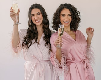 Feather Bridesmaid Robe: Silky Satin Wedding Party Robes