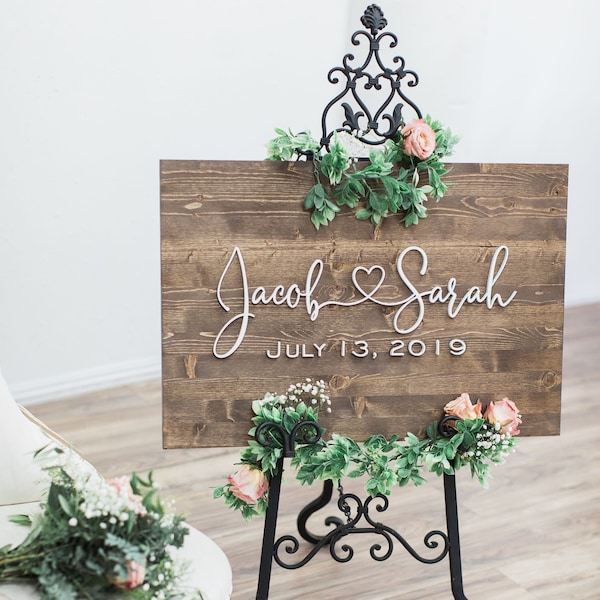 Rustic Wooden Wedding Welcome Sign | Personalized Name & Date | Custom Bride Groom Sign | Boho Farmhouse Wedding Decor
