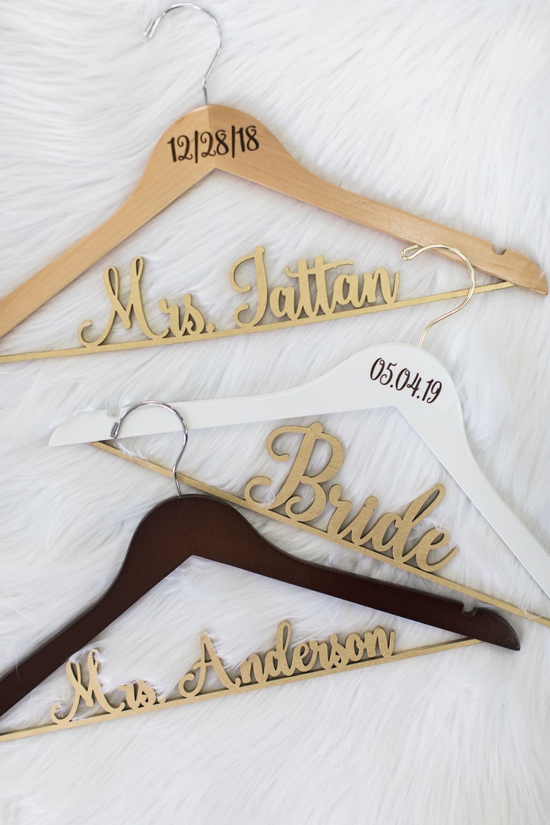 Wedding Dress Hanger Personalized Hanger Wire Name Hanger Bride Gift Wedding Hanger Customized Hanger Wood Name Hanger