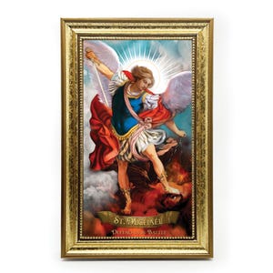 Saint Michael the Archangel print in Gold Frame (5x8 inches)