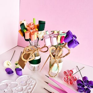 Kit de quilling de fleurs, Kit d’artisanat de bricolage, Kit de quilling de vase floral