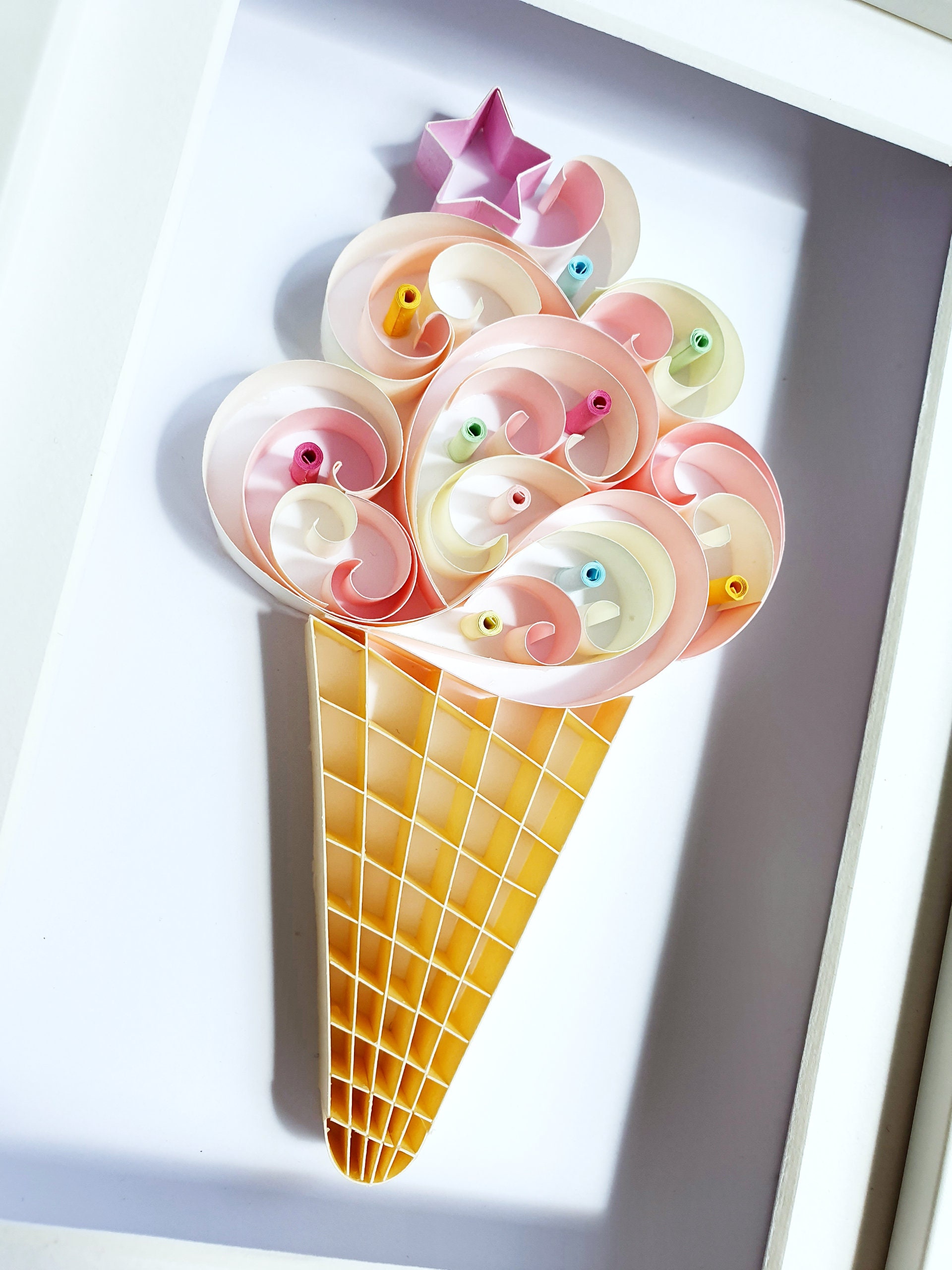 Vanilla Ice Cream Art, Food Quilled Wall Kitchen Cream Poster, Bedroom Decor