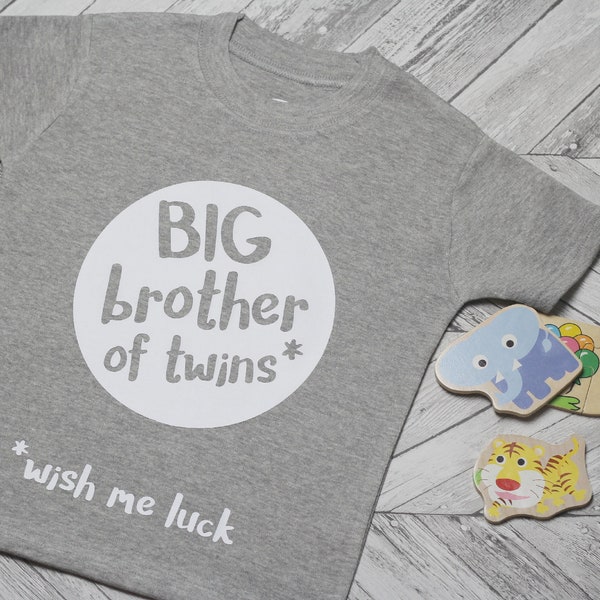 Big Brother Of twins Announcement Kids Shirt - Promoted to Big Brother - Baby Shower Gift - Big Brother Birth Announcement