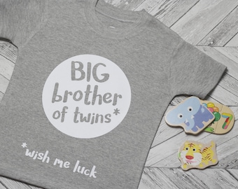 Big Brother Of twins Announcement Kids Shirt - Promoted to Big Brother - Baby Shower Gift - Big Brother Birth Announcement
