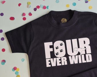 FOUR Ever Wild - Dinosaur Kids Birthday Age T Shirt - 4th Birthday Gift - 4th Birthday Shirt Boy