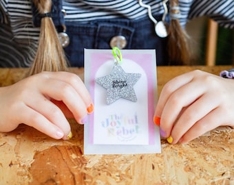 Shine Bright, Glitter Silver Iridescent Kid's Necklace