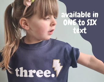 Navy Blue Lightning Bolt Birthday Age Children's Cotton Tshirt - TWO - 1st, 2nd, 3rd, 4th, 5th, 6th Birthday