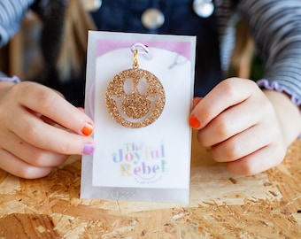 Smiley Face Glitter Gold Necklace - Festival Outfit