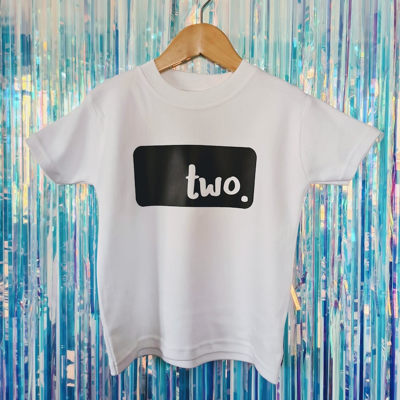 White tee shirt with black 'TWO' print