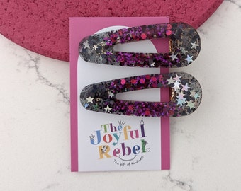 Two black and Purple Glitter Christmas Hair Slides - suitable for children or adults