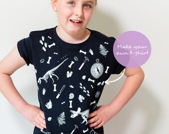 DIY Dinosaur T-Shirt Craft Kit: Glow-in-the-Dark Fossil Bones