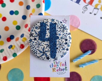 Personalised 4th Birthday Badge - Custom Fabric, Baby Safe
