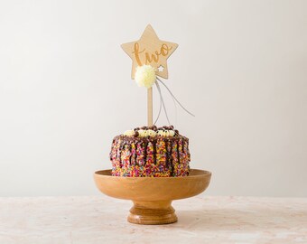 2nd Birthday Wooden Cake Topper - TWO Magic Wand Photo Prop