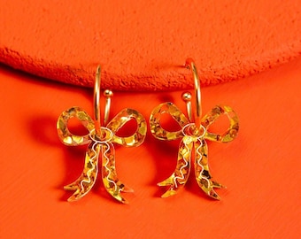 Gold Glitter Bow Hoop Earrings - Mother's Day Gift