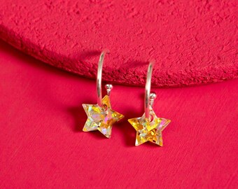 Mini Star Hoop Earrings: Gold & Silver Confetti, Party Acrylic