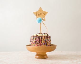 4th Birthday Wooden Cake Topper - FOUR Magic Wand Photo Prop