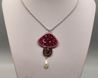 Goblincore Floral Mushroom Necklace