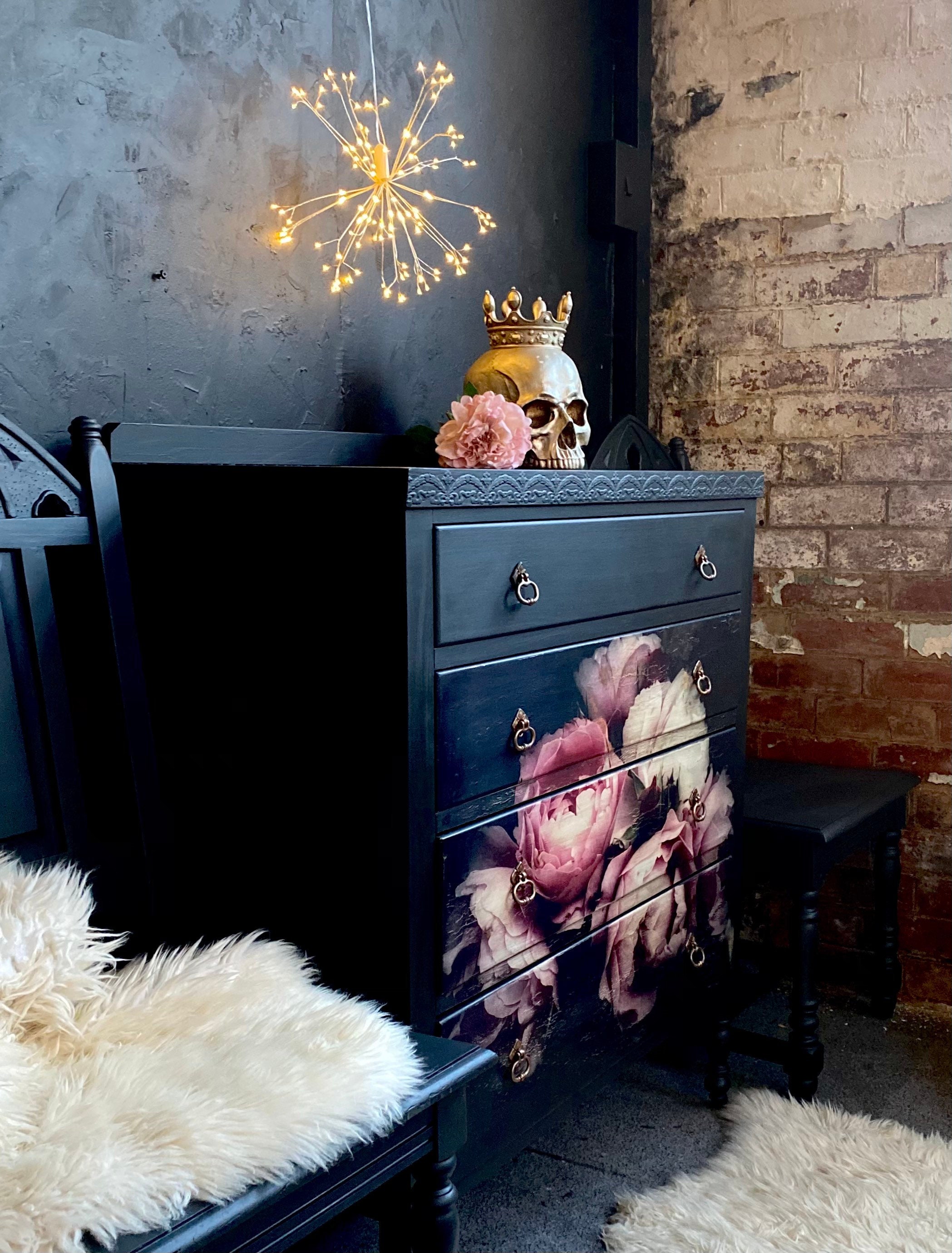 Vintage floral painted chest of drawers Etsy