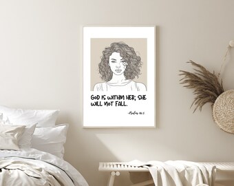 Spiritual Affirmation Digital Print | She Will Not Fall, Scripture Digital Print, Christian Woman Digital Print Art, Christian Art