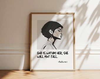 She Will Not Fall Digital Print | Scripture Digital Prints, Indian Woman Art, Christian Digital Print Art, Christian Art