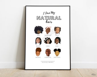 I Love My Natural Hair Poster | Black Girl Hair Poster, Little Girl Poster, POC Art, Nursery Art