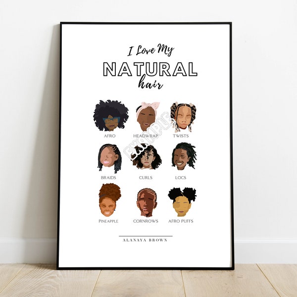 I Love My Natural Hair Poster | Black Girl Hair Poster, Little Girl Poster, POC Art, Nursery Art