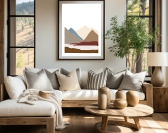 Minimalist Mountain Digital Prints | Montanas Wall Art, Digital Landscape Art, Neutral Mountains Art