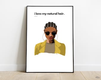 I Love My Natural Cornrows | Instant Download, Black Girl Boho Art, Natural Hair Art, Natural Hair Print, Black Woman Art, Black Girl Afro