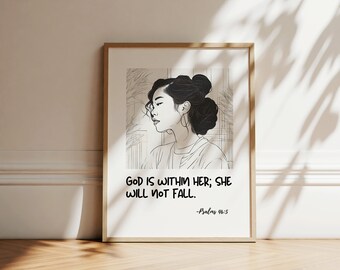 She Will Not Fall Digital Print | Scripture Digital Prints, Asian Woman, Scripture Digital Print, Christian Digital Print Art, Christian Art