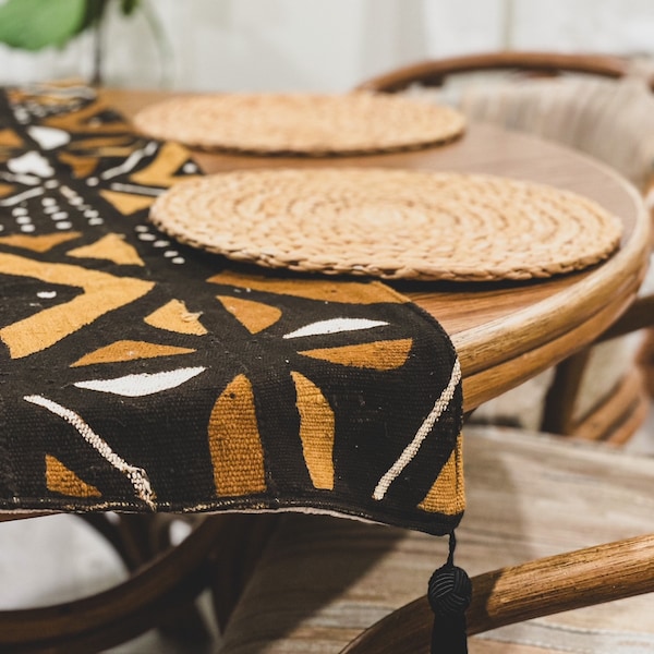 African Mudcloth Table Runner With Tassels