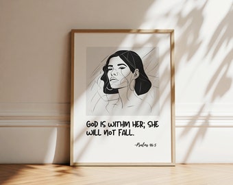 Spiritual Affirmation Digital Print | She Will Not Fall, Woman Art, Scripture Digital Print, Latina Woman Digital Print Art, Christian Art