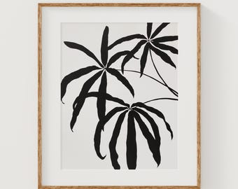 Anthurium Silhouette Print | Black Botanical Wall Art, Sumi Ink Painting | Tropical Leaf Decor