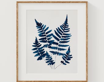 Shield Ferns | Blue Botanical Wall Art | Indigo Watercolor Print | Nature Fern Decor